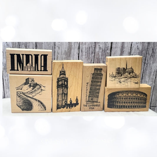 TRAVEL India Pisa Great Wall China Mixed Media Rubbber Stamps
