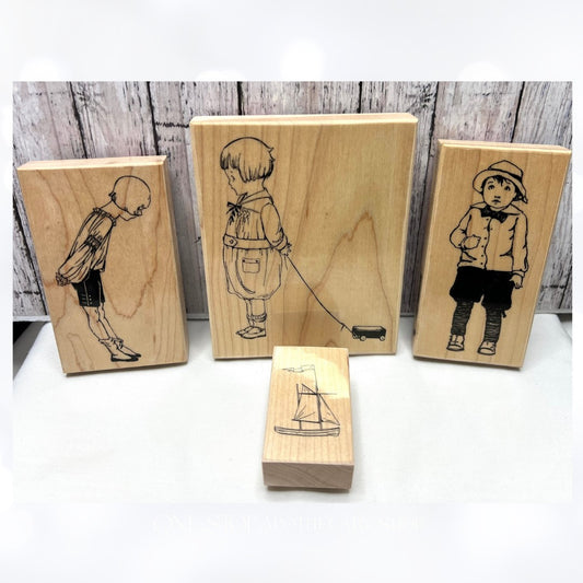 B Line Stamps VINTAGE CHILDREN Kids Peter Willow Aiden Rubber Stamps Lot of 4