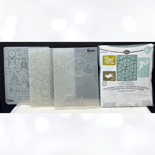 Sizzix Darice CHRISTMAS Sleigh Snowflakes Embossing Folders Lot