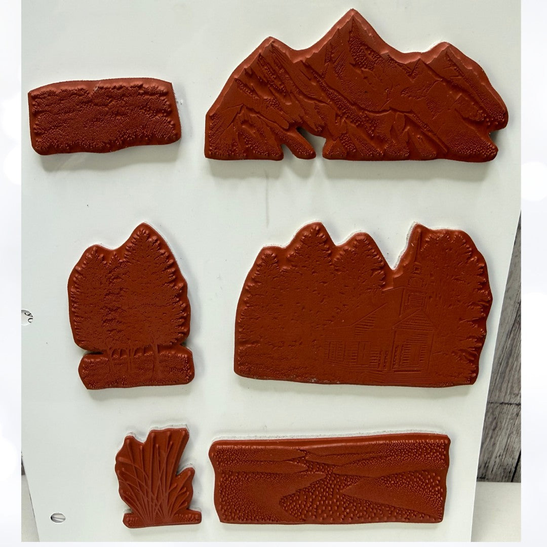 Stampscapes COUNTRY CHAPEL Landscape Trees Mountains Rubber Stamps
