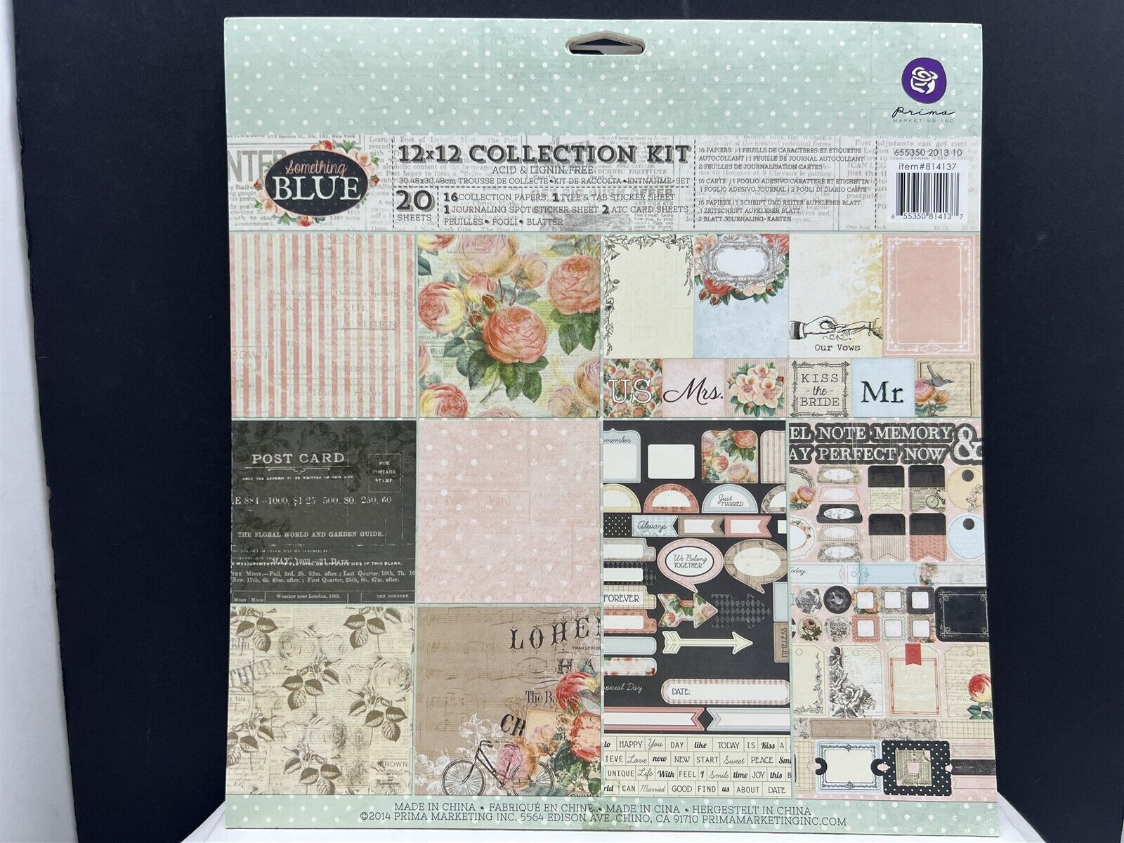 Prima SOMETHING BLUE Wedding 12x12 Cardstock Paper Journal Kit 