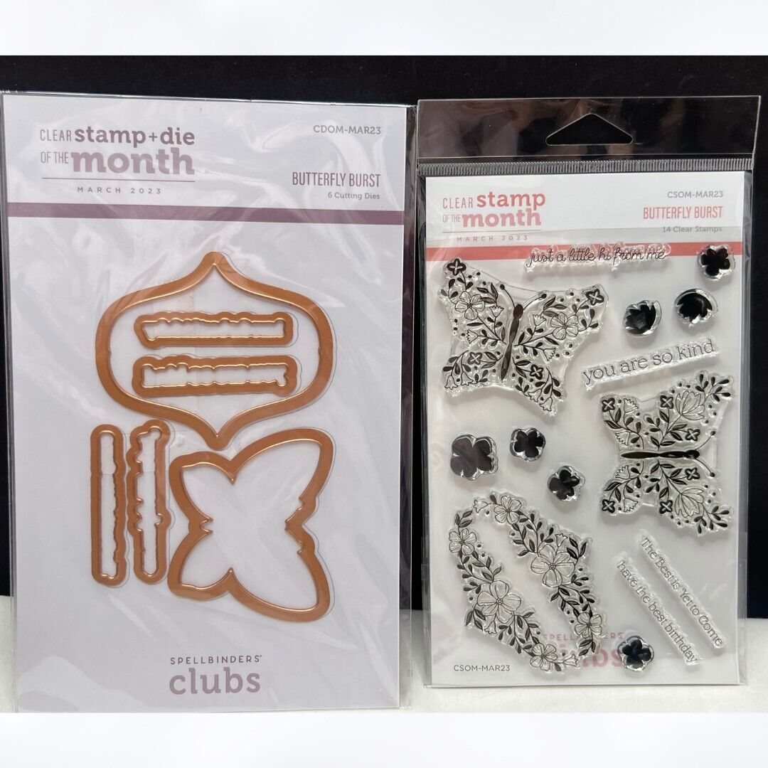 Spellbinders BUTTERFLY BURST Clear Rubber Stamp & Die of the Month 3/23