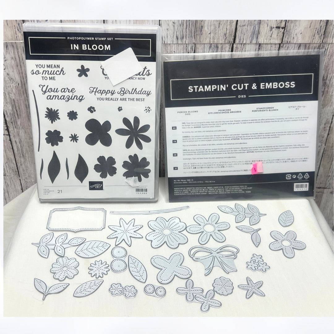 Stampin Up IN BLOOM Pierced Blooms Flowers Rubber Stamps Dies