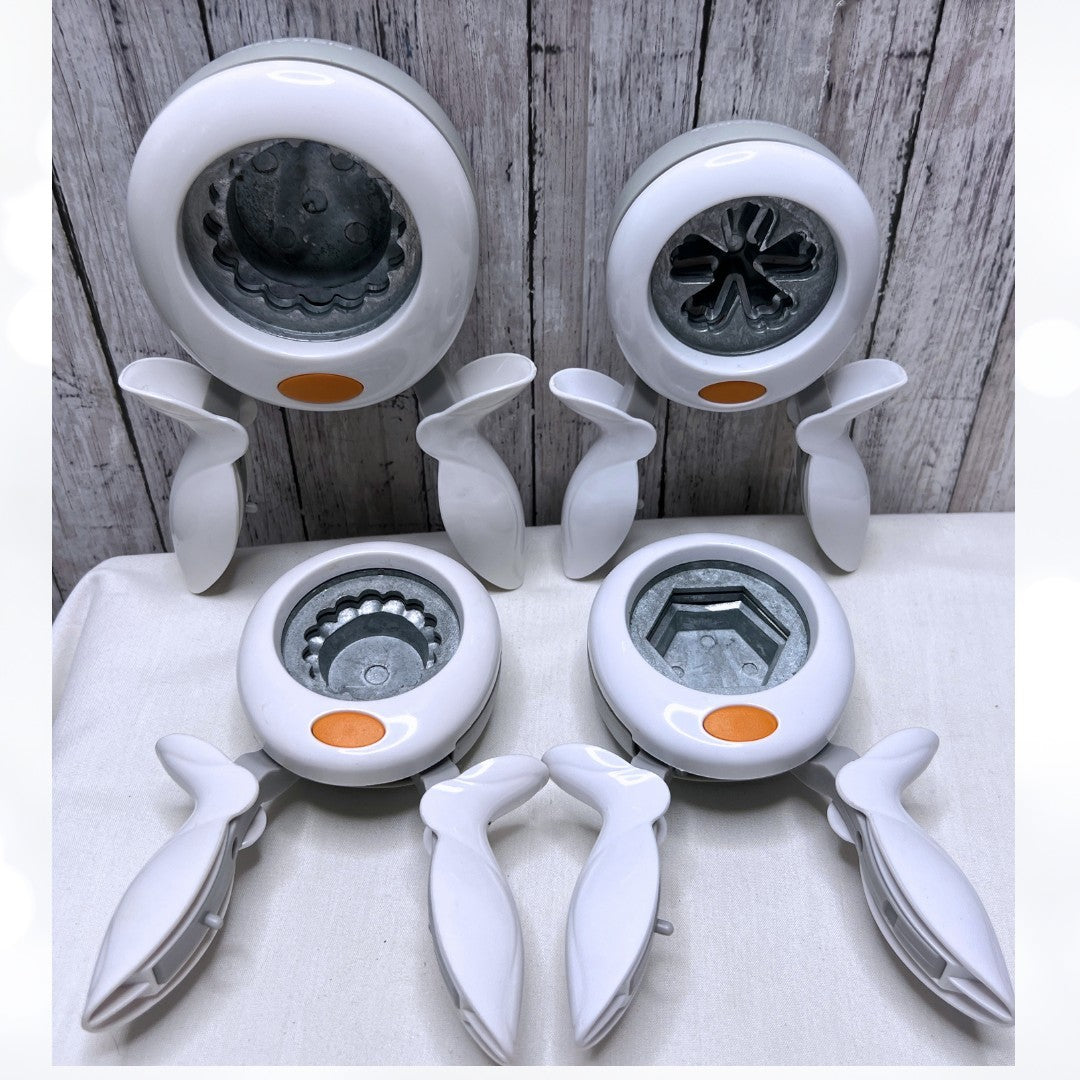 Fiskars SCALLOP CIRCLE Floral Hexagon Squeeze Hand Held Punches Punch Lot of 4