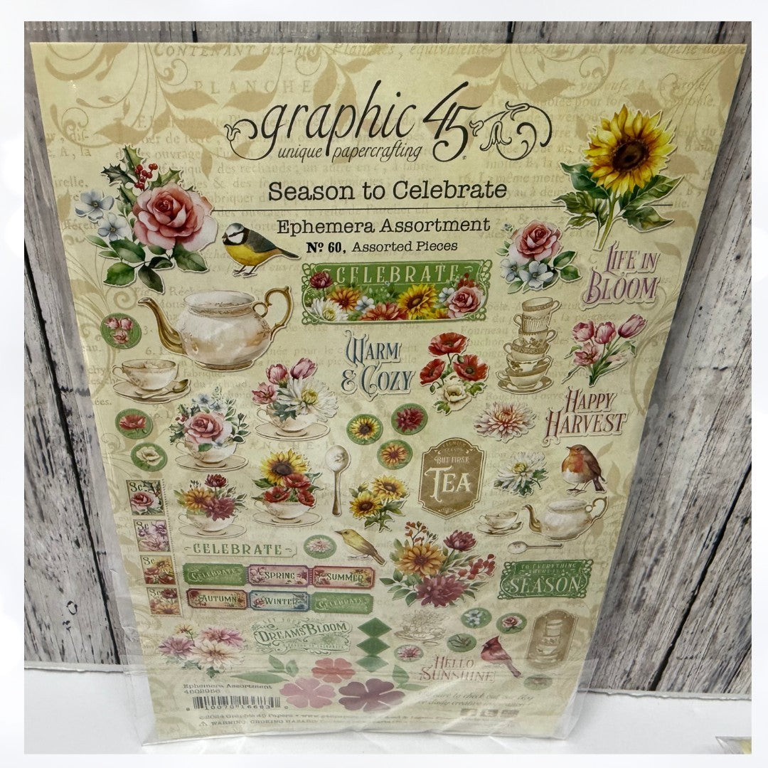 Graphic 45 SEASON TO CELEBRATE 12x12 8x8 Paper Stickers Die Cuts Kit