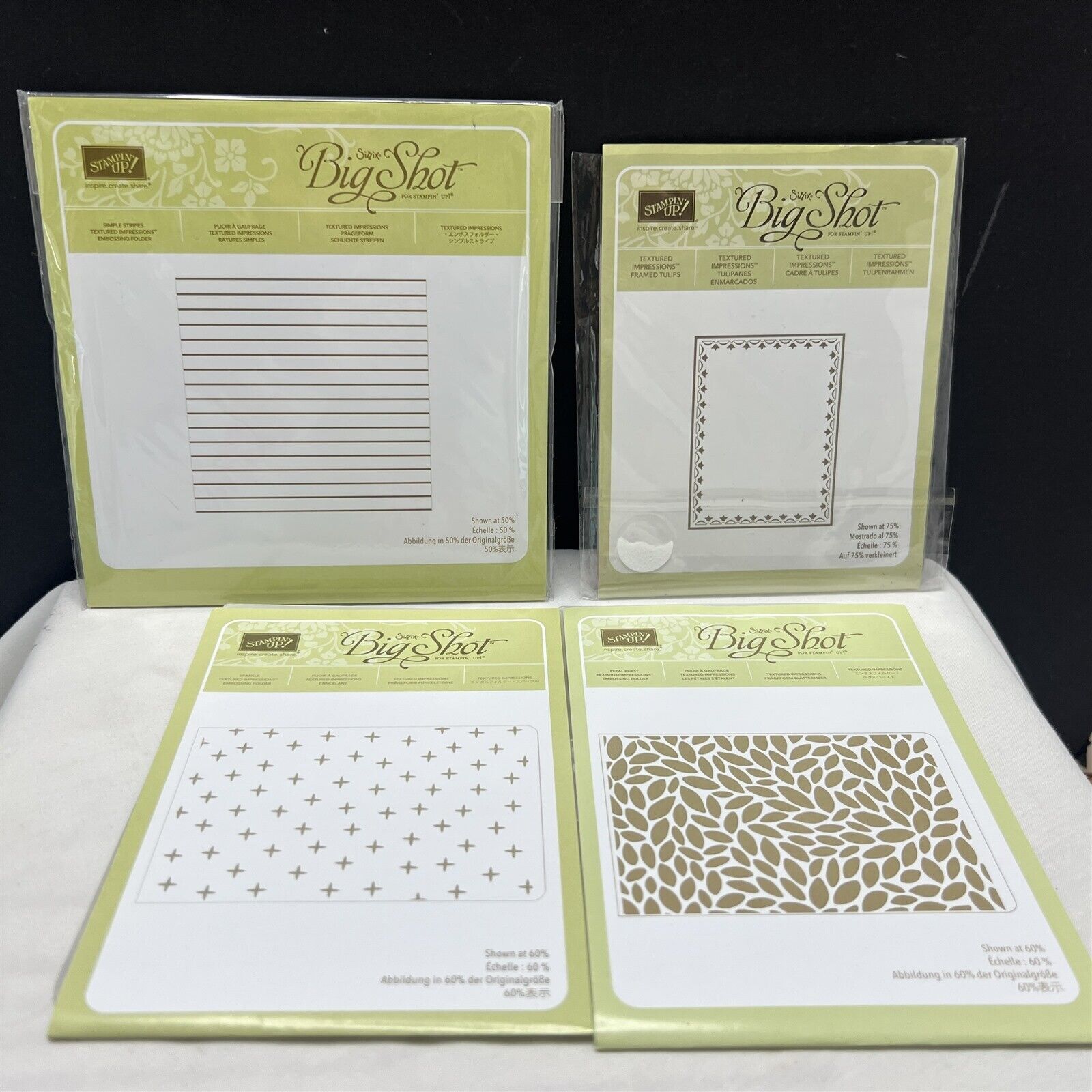 Stampin Up EMBOSSING FOLDERS Stripes Tulips Sparkle Petals Lot of 4