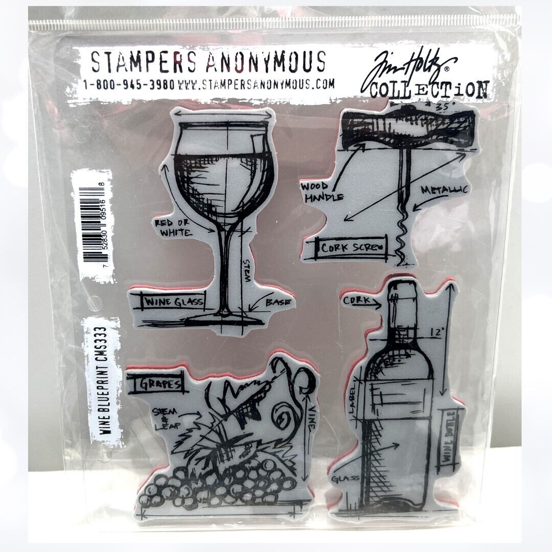 Tim Holtz WINE BLUEPRINT Drink Stampers Anonymous CMS333 Rubber Stamps