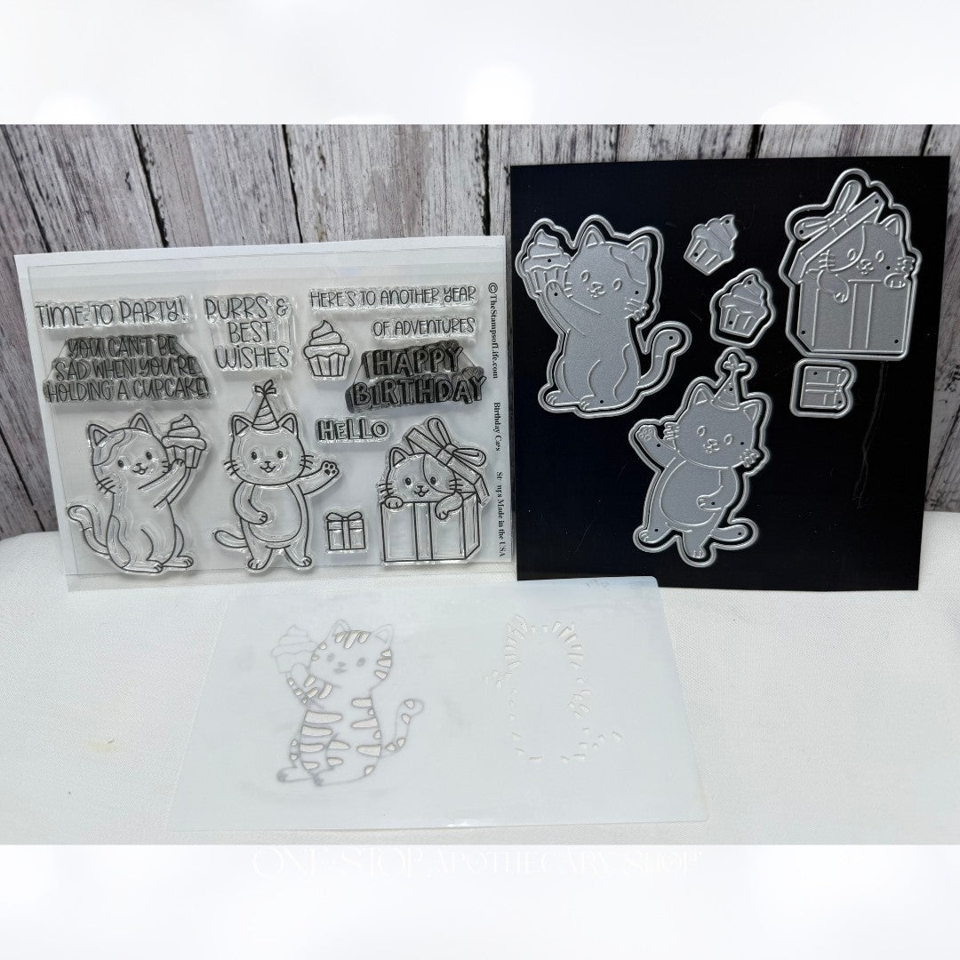 The Stamps of Life BIRTHDAY CATS Kitten Funny Rubber Stamps Dies Stencil