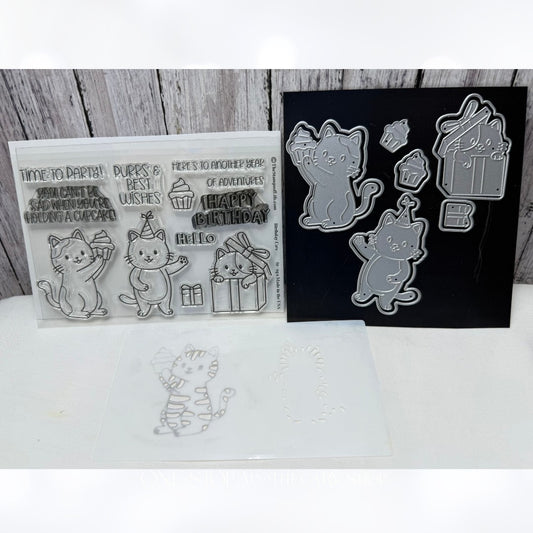 The Stamps of Life BIRTHDAY CATS Kitten Funny Rubber Stamps Dies Stencil