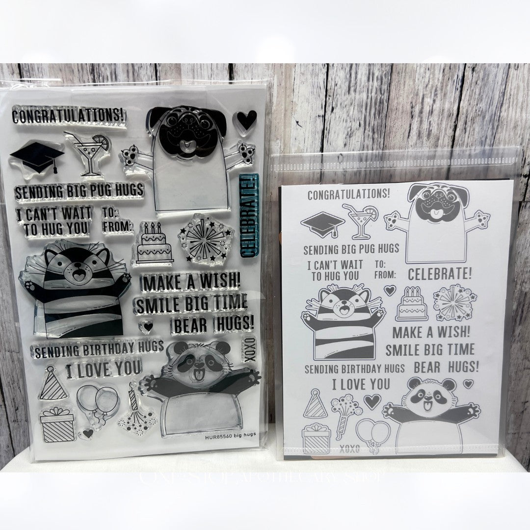 Simon Hurley BIG HUGS Dogs Cats 6x8 Rubber Stamps Dies