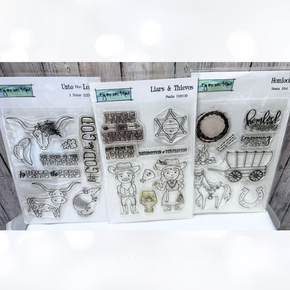 By the Well 4 COWBOYS Western Unto the Lord Bible Journaling Rubber Stamps Lot
