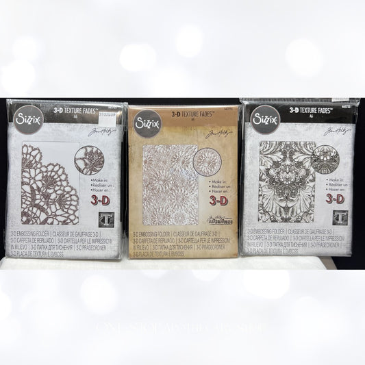 Tim Holtz EMBOSSING FOLDERS 3D Doily Damask Kaleidoscope Lot of 3