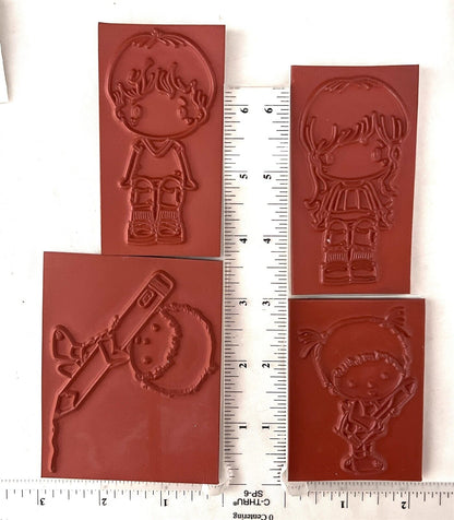 CC Designs SCHOOL KIDS Children Crayon Little Boy Girl Rubber Stamps Lot