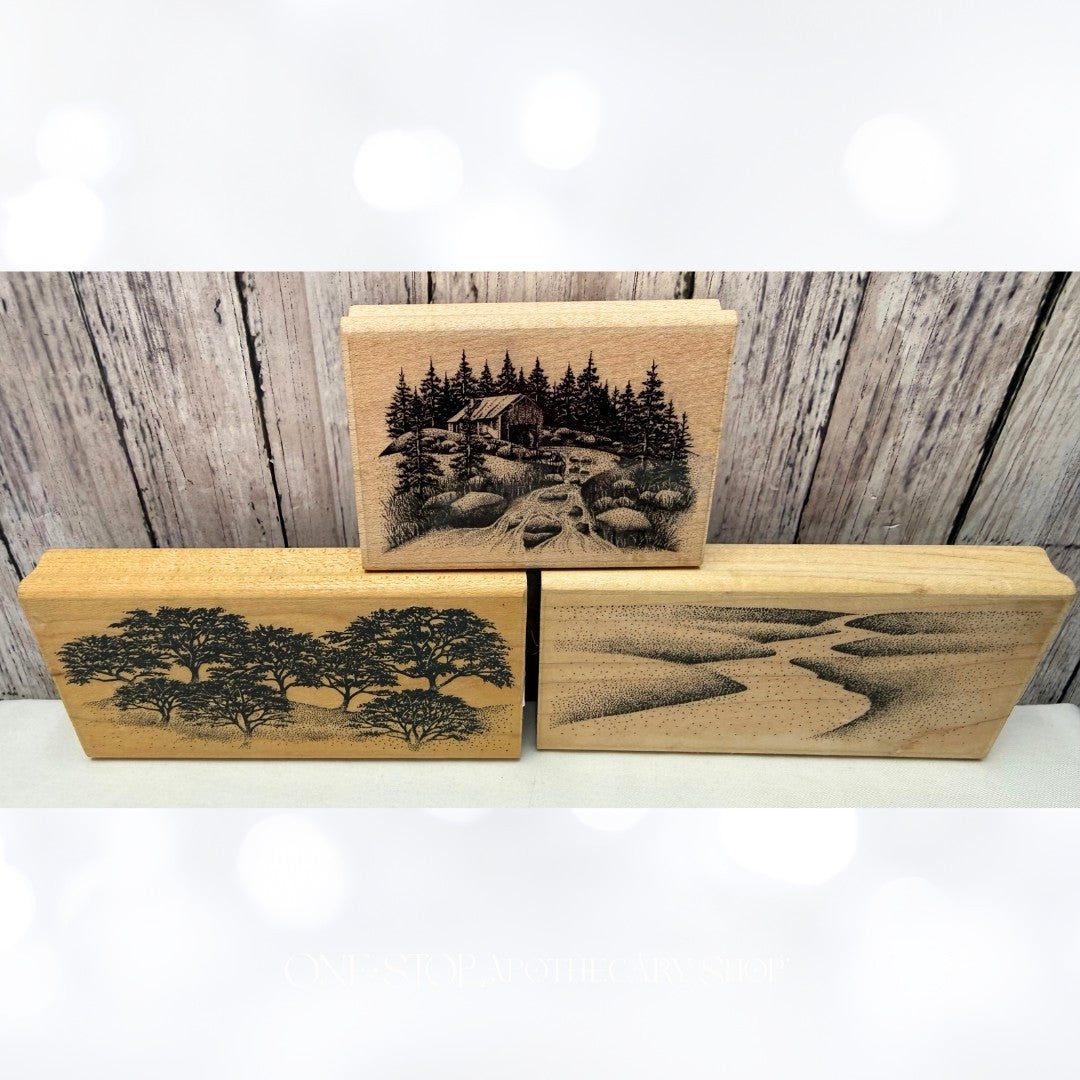 Stampscapes CROOKED PATH Oak Row Old Mill Landscape Nature Rubber Stamps