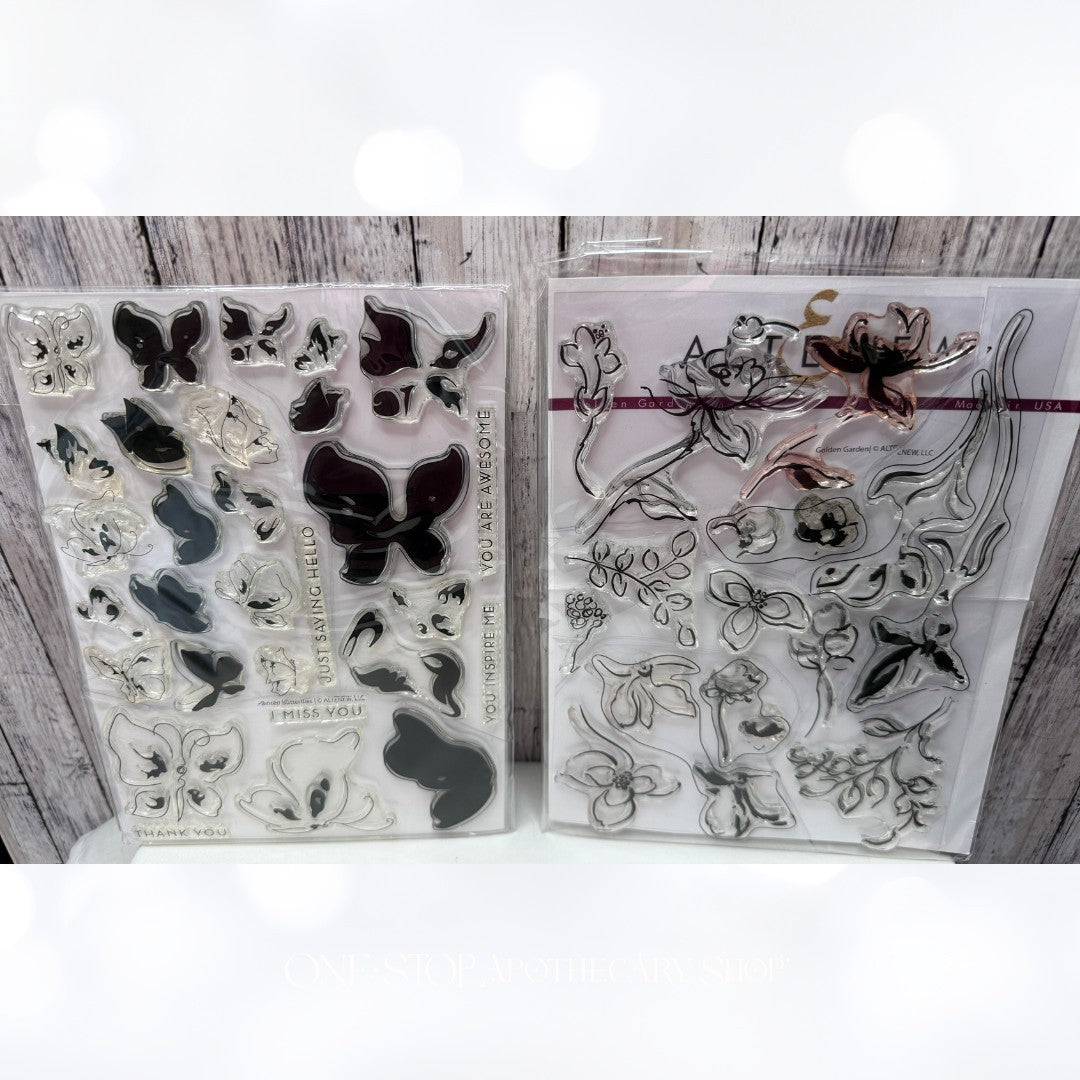 Altenew GOLDEN GARDEN Painted Butterflies Flowers 6x8 Rubber Stamps