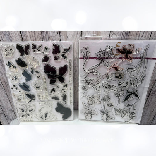 Altenew GOLDEN GARDEN Painted Butterflies Flowers 6x8 Rubber Stamps