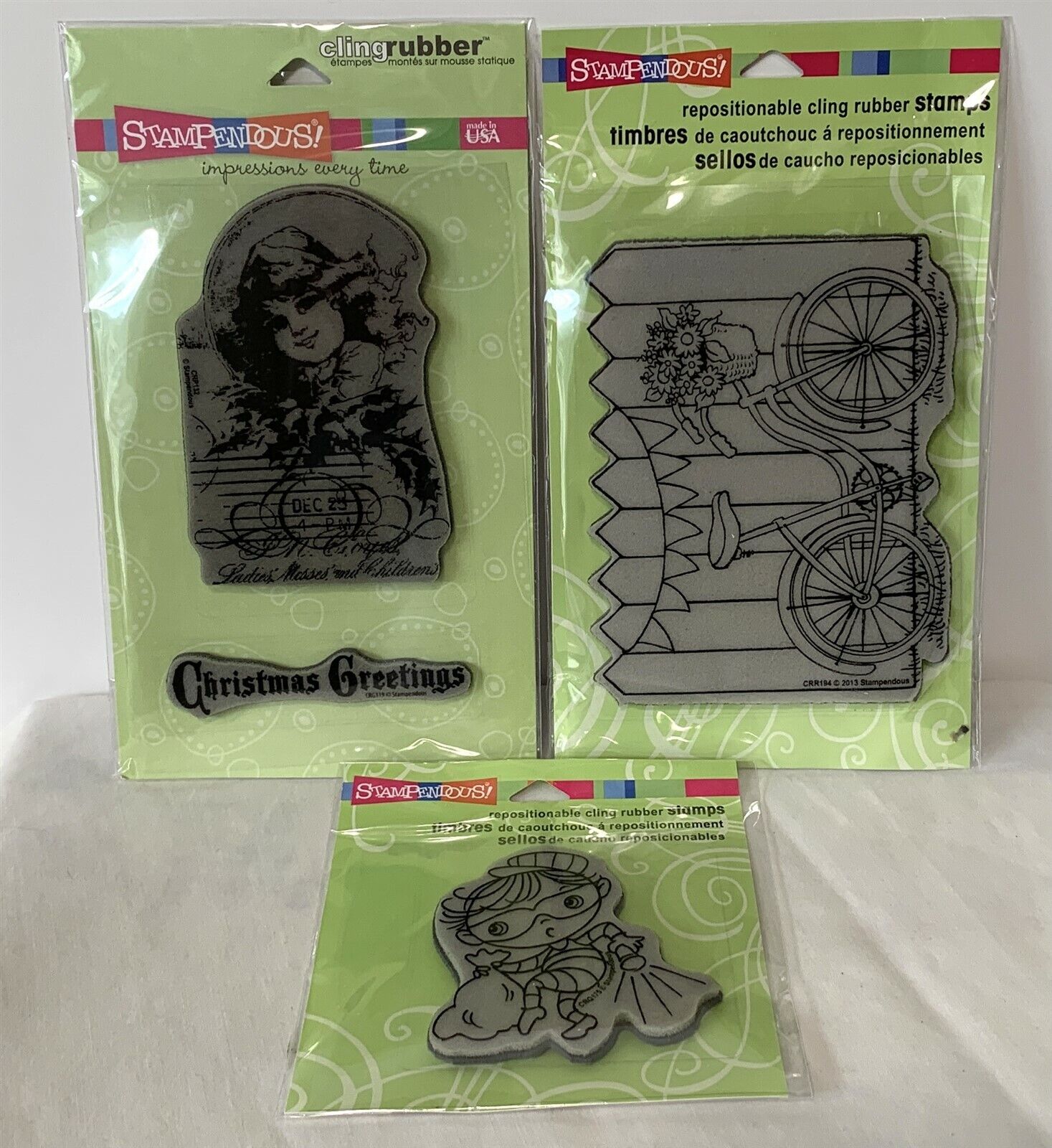 Stampendous Bike Bicycle Christmas Postcard Holiday Burgular Rubber Stamps Lot