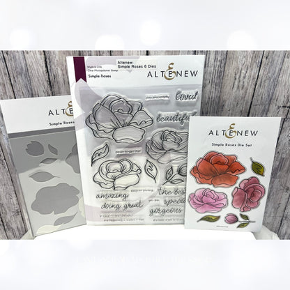 Altenew SIMPLE ROSES Flowers 6x8 Rubber Stamps Dies Masks