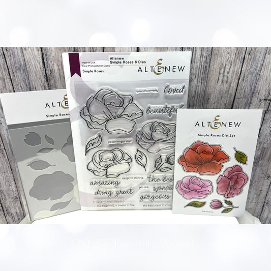 Altenew SIMPLE ROSES Flowers 6x8 Rubber Stamps Dies Masks