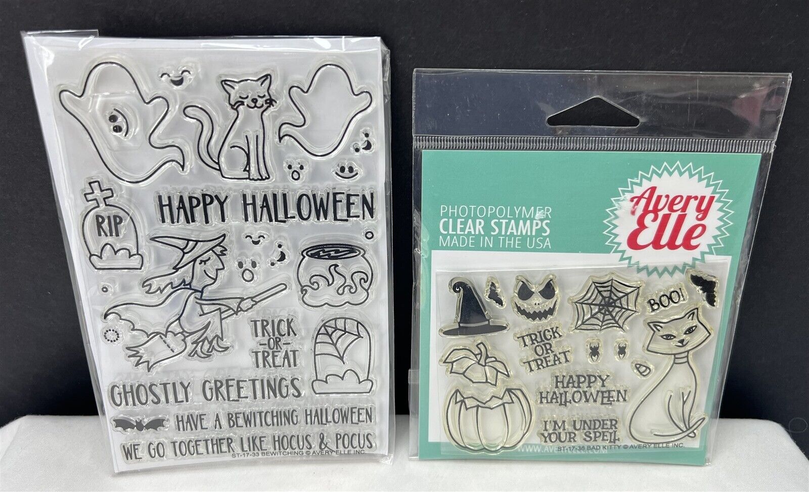 Avery Elle BEWITCHING Bad Kitty Halloween Cat Ghost Rubber Stamps Lot of 2