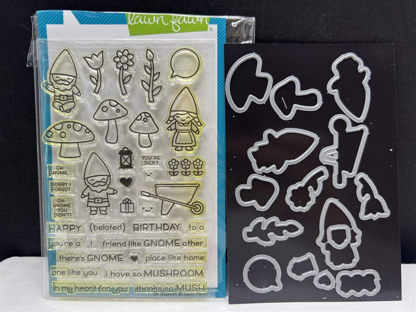 Lawn Fawn OH GNOME Gnomes Mushroom Rubber Stamps Dies