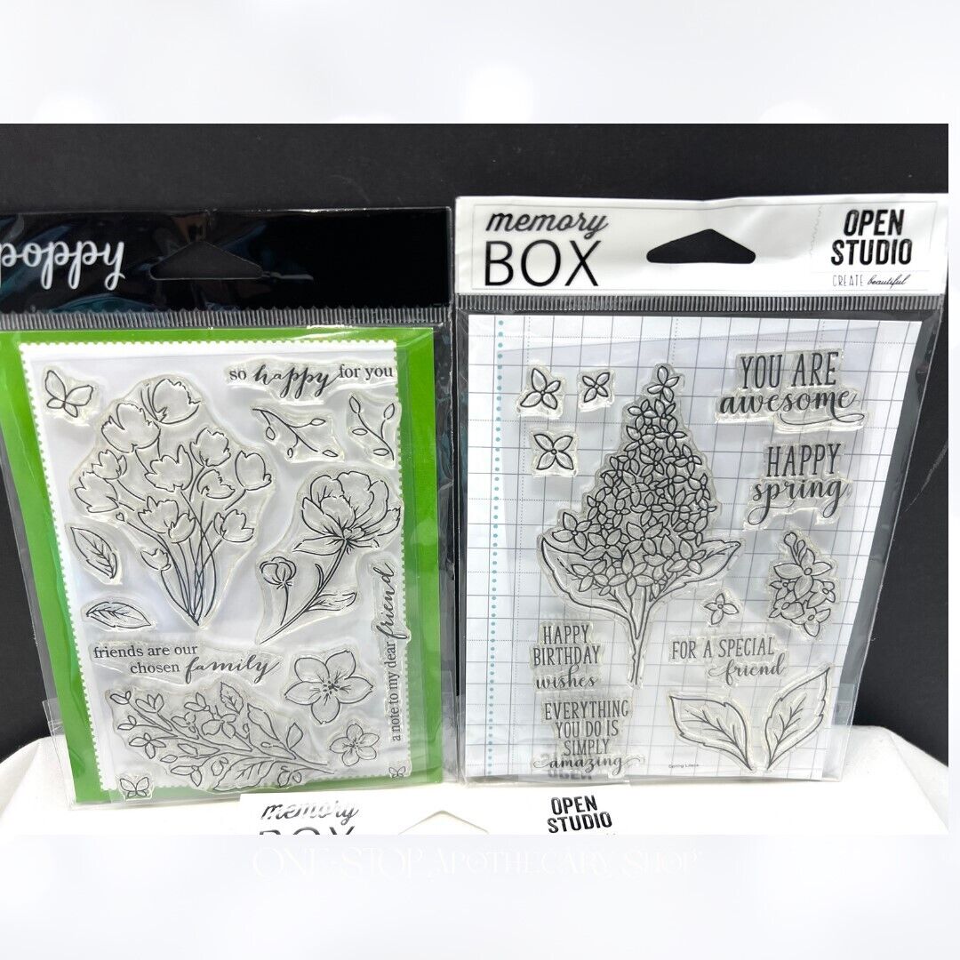 Memory Box FLOWERS Spring Lilacs Sentiments Floral Rubber Stamps Lot of 3