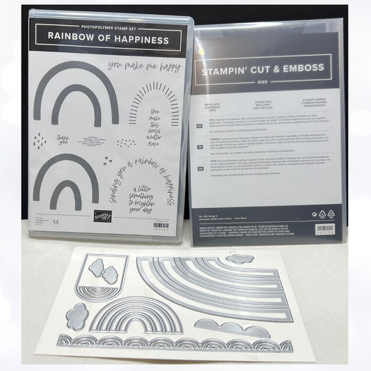 Stampin Up RAINBOW OF HAPPINESS Brilliant Rubber Stamps Dies