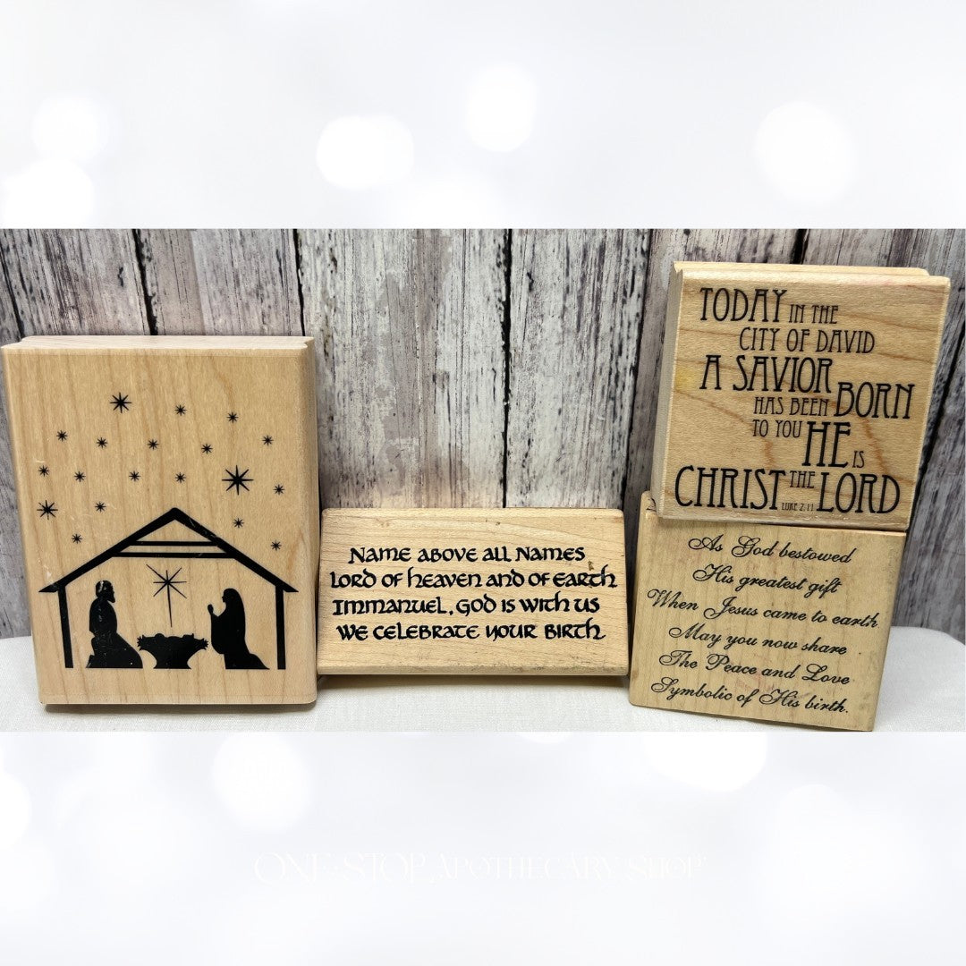 Stampabilities CHRISTMAS Nativity Religious Wood Rubber Stamps Lot of 4