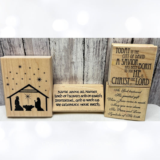Stampabilities CHRISTMAS Nativity Religious Wood Rubber Stamps Lot of 4