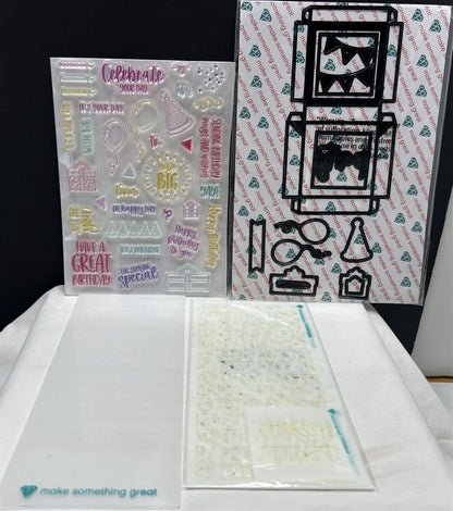 Diamond Press NESTING BIRTHDAY GIFT BOX Party Favor Treat Rubber Stamps Dies Kit