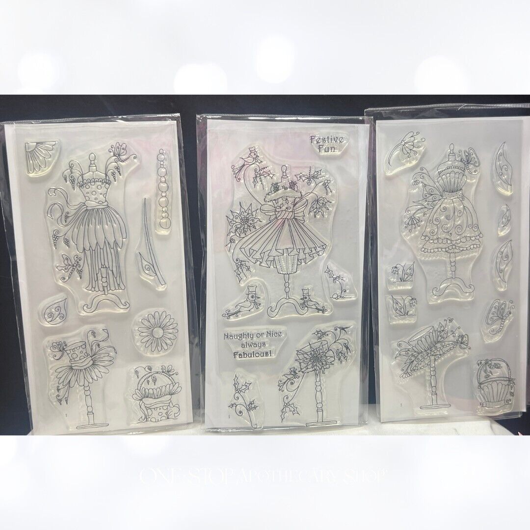 Katy Sue FABULOUS FASHION Dress Christmas Flowers Rubber Stamps Lot of 3