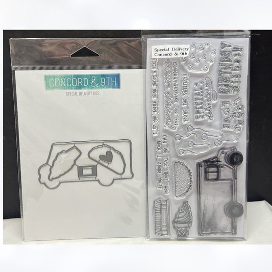 Concord & 9th SPECIAL DELIVERY Ice Cream Taco Truck Rubber Stamps Dies