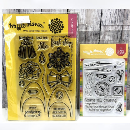 Waffle Flower FIRST STEP Postage Collage Sew Fun Shoes Fashion Rubber Stamps