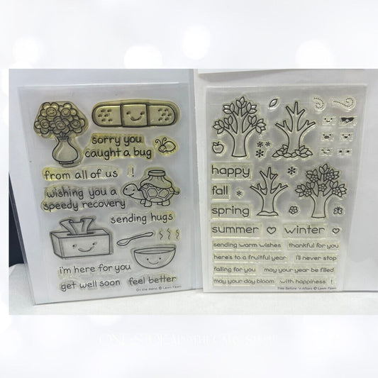 Lawn Fawn ON THE MEND Tree Before & After Get Well Seasons Rubber Stamps Lot 