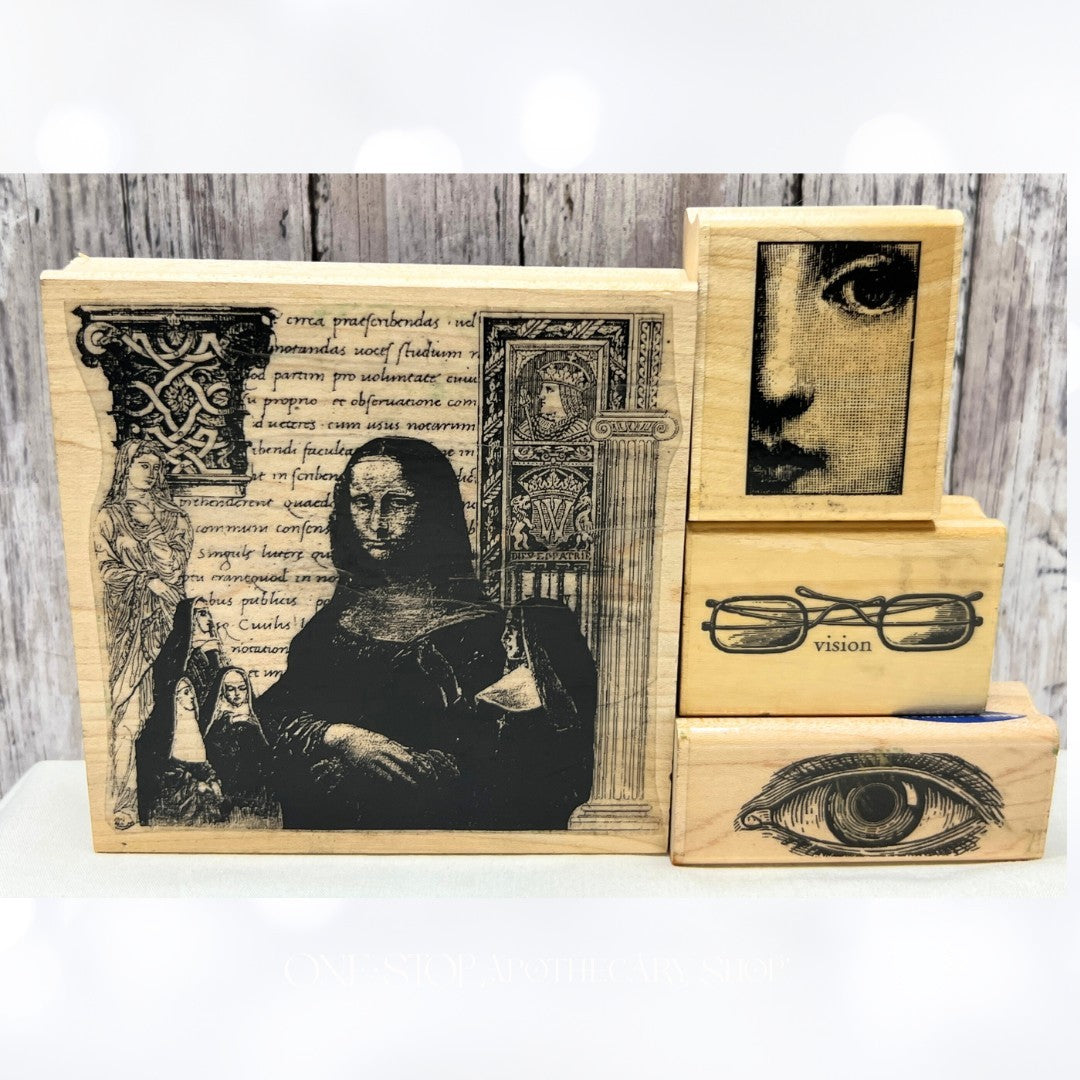 Mixed Media MONA LISA Portrait Eyes Art Journaling Rubber Stamps Lot of 4