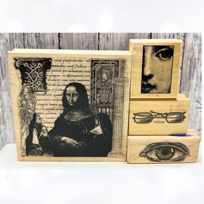Mixed Media MONA LISA Portrait Eyes Art Journaling Rubber Stamps Lot of 4