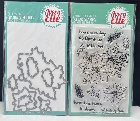 Avery Elle HOLIDAY BOUQUET Christmas Poinsettia Rubber Stamps Dies