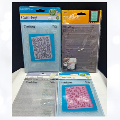 Cuttlebug EMBOSSING FOLDERS Script Stars Arrows Lot of 4