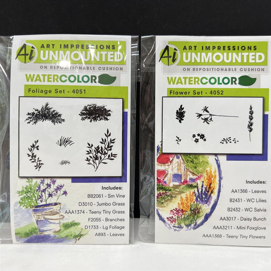 Art Impressions Watercolor FOLIAGE & FLOWERS 4052 4051 Rubber Stamps Sets