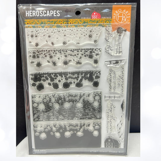 Hero Arts SUNFLOWER FIELD Heroscapes Fall Autumn Layering 6x8 Rubber Stamps