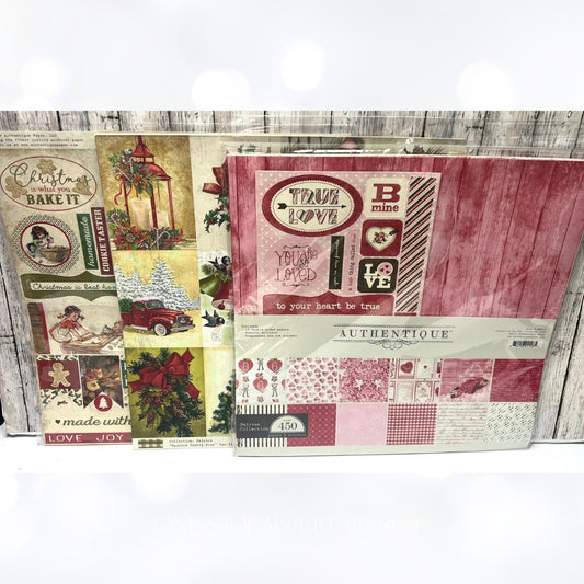 Authentique REJOICE & SMITTEN 12x12 Christmas Valentines Day Paper Cardstock Lot