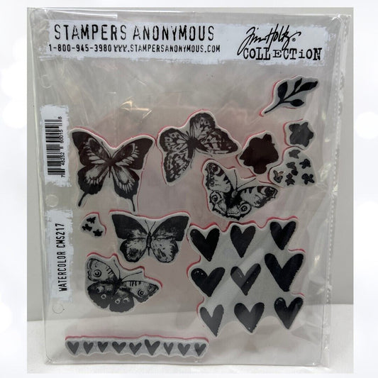 Tim Holtz WATERCOLOR Butterflies Hearts CMS214 Rubber Stamps