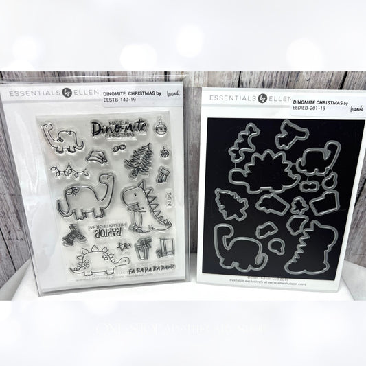 Ellen Hutson DINOMITE CHRISTMAS Dinos Dinosaur Rubber Stamps Dies