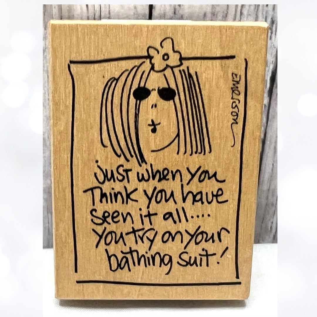 American Art Stamps EMERSON Quillin Bathing Suit Funny Rubber Stamp