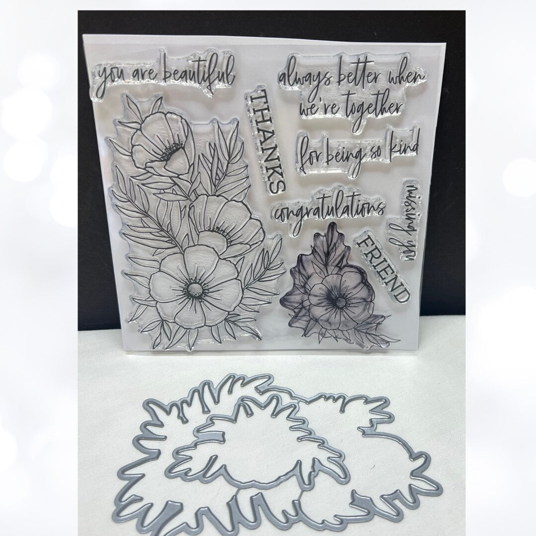 Concord & 9th MEADOW BLOSSOMS Flowers 6x6 Rubber Stamps Dies
