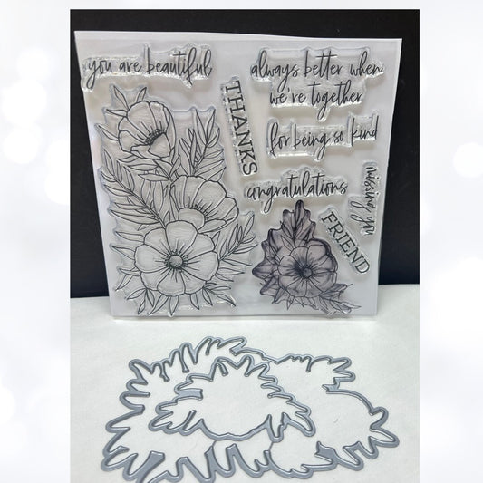 Concord & 9th MEADOW BLOSSOMS Flowers 6x6 Rubber Stamps Dies
