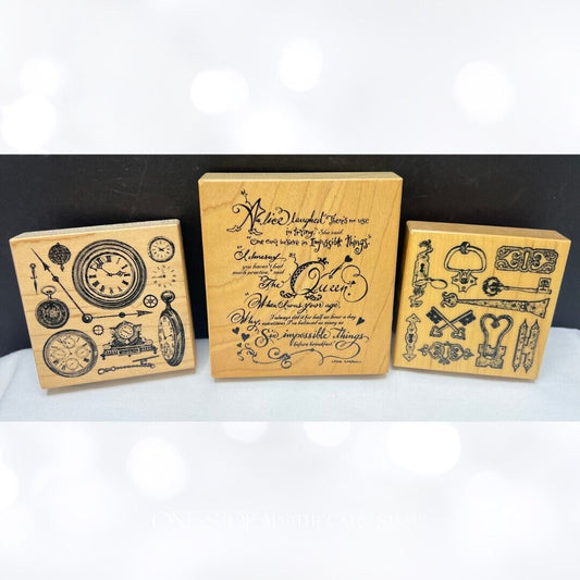 PSX ALICE IN WONDERLAND Keys Clocks K-3258 Rubber Stamps Lot of 3