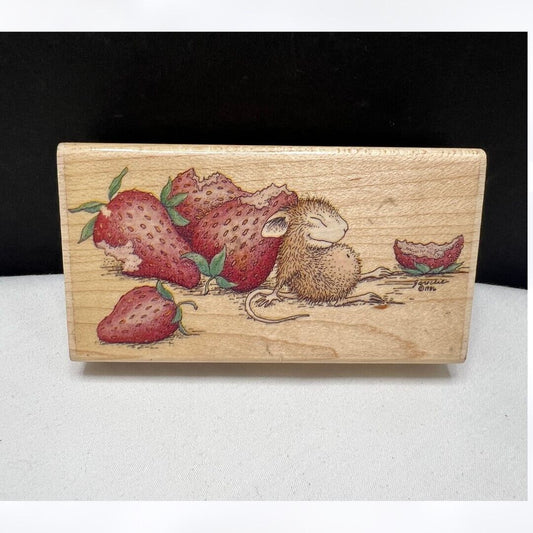 House Mouse SLEEPING WITH STRAWBERRIES Fruit Mice Strawberry Rubber Stamp