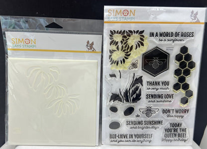 Simon Says Stamp BEE HAPPY Retro Flowers Sunflowers Fall Rubber Stamps Stencils