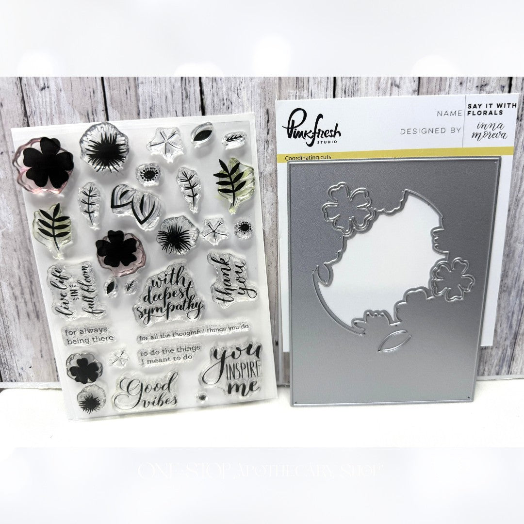 Pinkfresh Studio SAY IT WITH FLORALS Flowers Background Rubber Stamps Dies